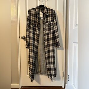 Sanctuary women’s long cardigan plaid extra small waist tie button up